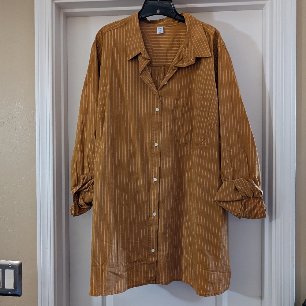 NWT Old Navy Mustard Yellow And White Pinstripe Button-Up Tunic